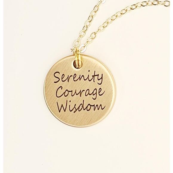 Matte Gold Serenity Prayer Necklace Courage Wisdom 12 Step AA NA Recovery Unique - Picture 2 of 6